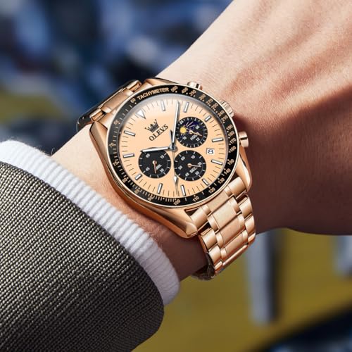 Image of OLEVS Mens Watches Luxury Diamond Calendar Stainless Steel Male Watches Business Dress Waterproof Luminous Fashion Watch for Men