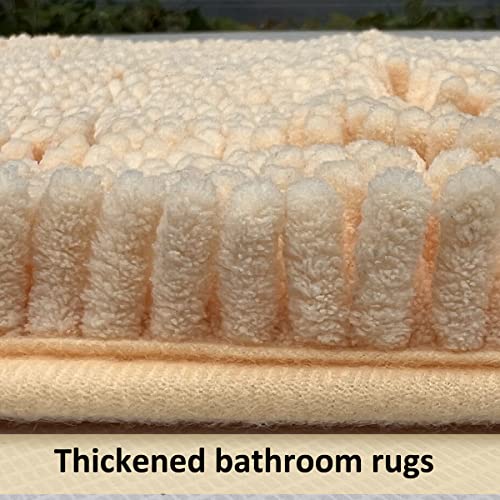 Image of Bathroom Rugs 3 piece Bath Rugs Sets 3 Piece, Extra Soft and Absorbent Shaggy Bathroom Mat Rugs, Machine Washable, Non-Slip Plush Carpet Cream