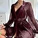 Women's Sexy 3 Piece Pajama Set Lace V Neck Cami Top Lingerie Elastic Waist Shorts and Robe Solid Fashion Nightwear S-XL Wine