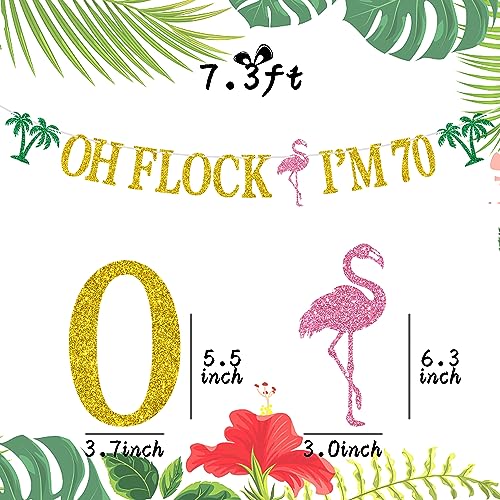 Image of Oh Flock I'm 70 Banner, Glitter Happy 70th Birthday Anniversary Party Decorations, Pineapple Party Decor, Hawaiian Luau Tropical Aloha 70 Theme Photo Props