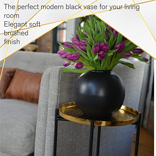 Walbrook Matte Black Vase - Contemporary Black Flower Vase For Black Decor, Black Vases Home Decor, Decorative Vase For Black Home Decor, Flower Vases For Centerpieces, Modern Vase, Round Vase #TOP1