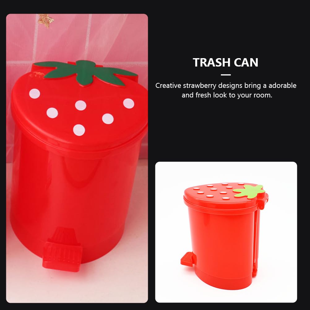 NUOBESTY Mini Bin Bin Desktop Strawberry Trash Can Holder: Mini Trash Can Wastebasket with Lid Cartoon Fruit Table Rubbish Paper Containers Bucket for Home Office Red Bathroom Small - Image 4