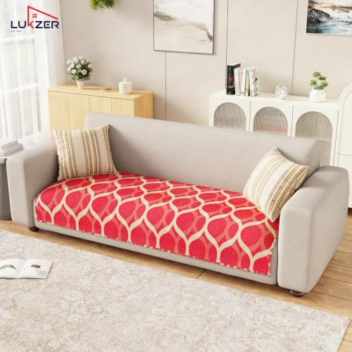 Image of Lukzer 4 Seater Sofa Cover Mat Reversible Quilted Sofa Seat Protector with WaveEdge Ultrasonic Cut - Dessert Jewel - Washable Anti-Slip Sofa Throw for Living Room Couch Cover 220 x 85 CM /SC-202-04WE