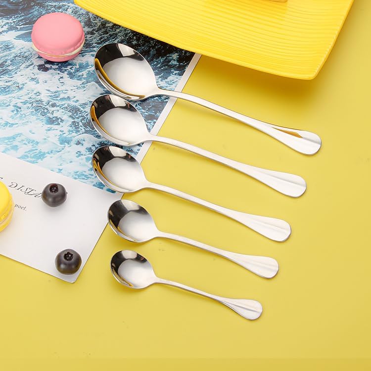 Silverware Flatware Set, 5/20/30/40/50/60 Pieces Stainless Steel Round Spoons, Household Eating Spoons, Dessert Spoons, Stirring Spoons, Coffee Spoons(30 Pieces for 6)