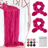 Waligoy Hot Pink Cheesecloth Table Runner 2 Pack 35' Boho Gauze Table Runner 120 inches Long Runner Rustic Sheer Fabric Bulk for Baby Shower Wedding Bridal Birthday Party Table Decorations