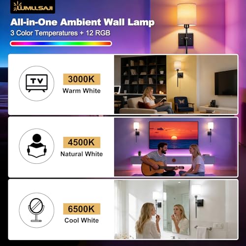 Image of Battery Operated Wall Sconce Set of 2, Wireless Wall Light Black