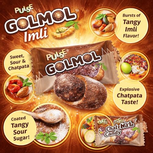 Image of PULSE Golmol Imli Candy | Tangy Tamarind Flavour with Chatpata Masala | Sweet & Sour Desi Imli Candy for Kids & Adults (Pack of 145 Candies)
