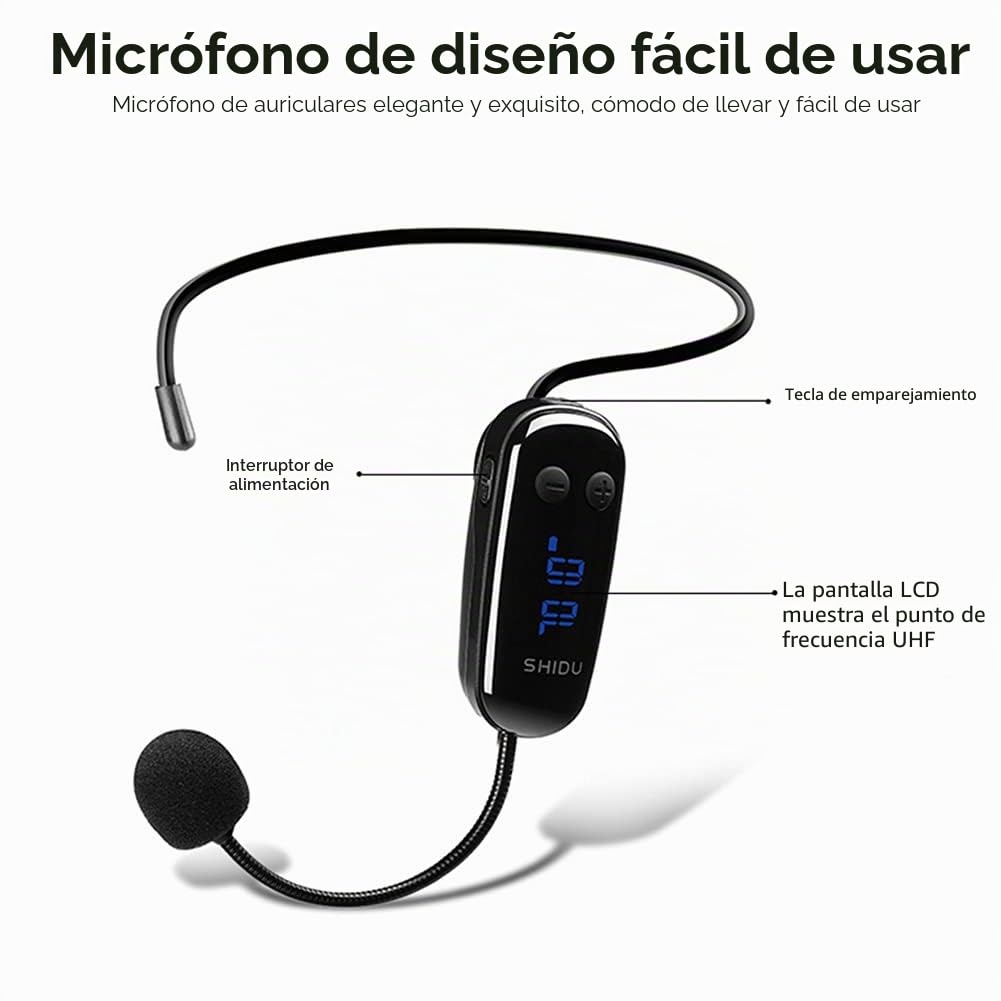 Amplificador de Voz Inalámbrico 10W, Amplificador de Voz Personal SHIDU, Altavoz PA Recargable con UHF Auriculares inalámbricos con micrófono para Maestros, Canto, guías turísticos, Aula, Aire Libre