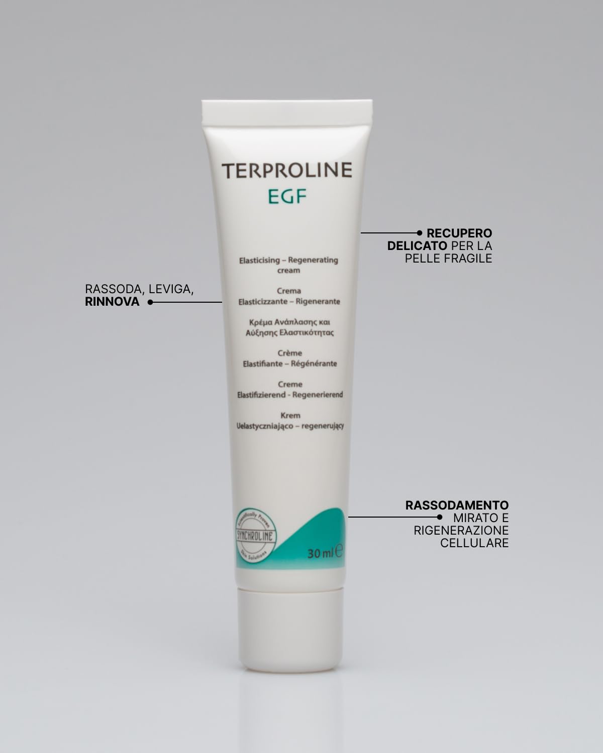Synchroline - Terproline Egf Crema Viso Tonificante e Rigenerante 30 Ml Con Fattore Di Crescita Epidermico Acido Ialuronico e Centella Asiatica Post Trattamenti Estetici, Made In Italy