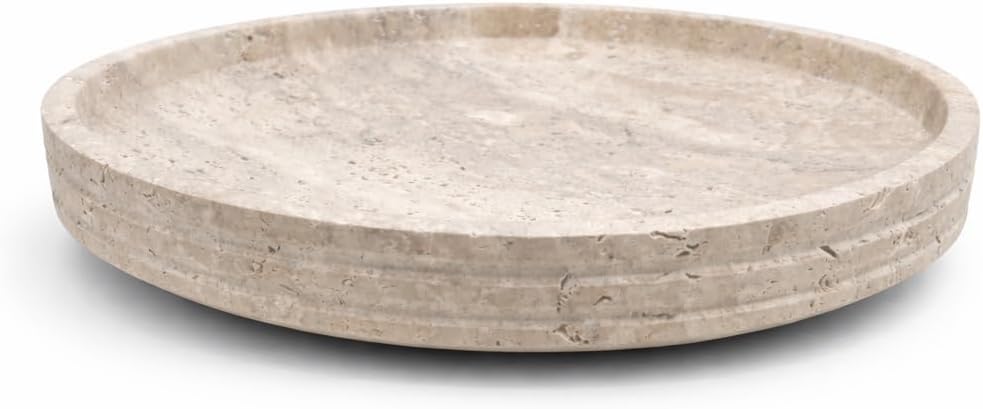 Crafters Stone Decorative Travertine Bowl Round Catchall Tray – Handmade Natural Stone Bowl (10”) – Storage Bowl/Decorative Bowl Modern Tray for Entryway Keys, Jewelry, Vanity, Coffee Table Decor