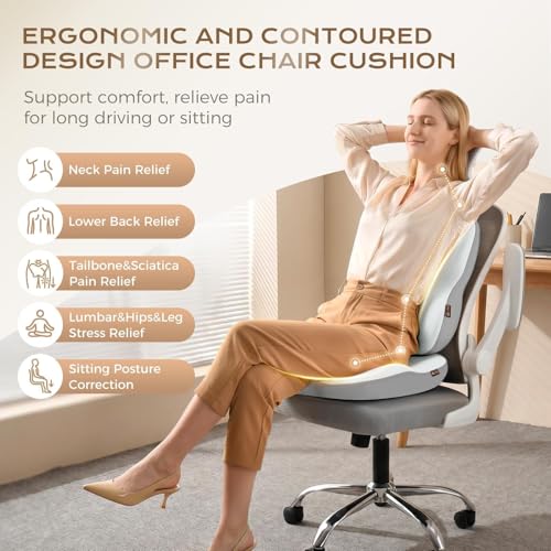 Image of Coverado Seat Cushion and Back Support for Office Chair Memory Foam Chair Pad Office Chair Lumbar Support for Car Chair Cushion for Back Pain for Truck Driver, Gaming Chair, Desk Gray&Light Gray