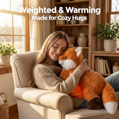 Image of Mewaii Weighted Stuffed Animals for Adults & Kids, 2-5 lbs - 23 inch Heatable Coolable Fox Plush, Microwavable Adjustable Removable Inner Pad, Realistic Hug Comfort Gift (Red)
