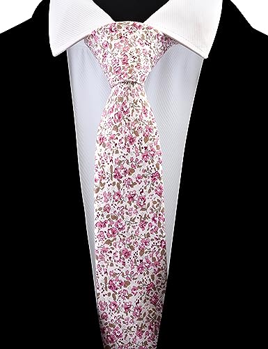 Image of GUSLESON Fashion 2.4 inch（6cm） Floral Skinny Tie for Men Slim Flower Print Cotton Necktie for Wedding Party
