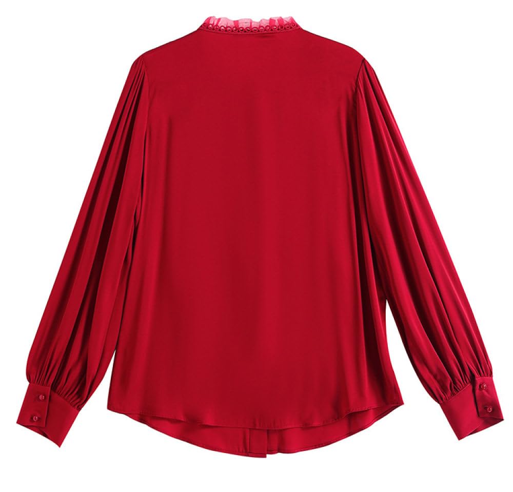 Chemises De Soirée À Manches Longues Et Paillettes Brillantes pour Femmes,Col Montant Rouge,Volants,Chemisier Boutonné,Mode Élégante,Pull Décontracté,Chemises De Travail