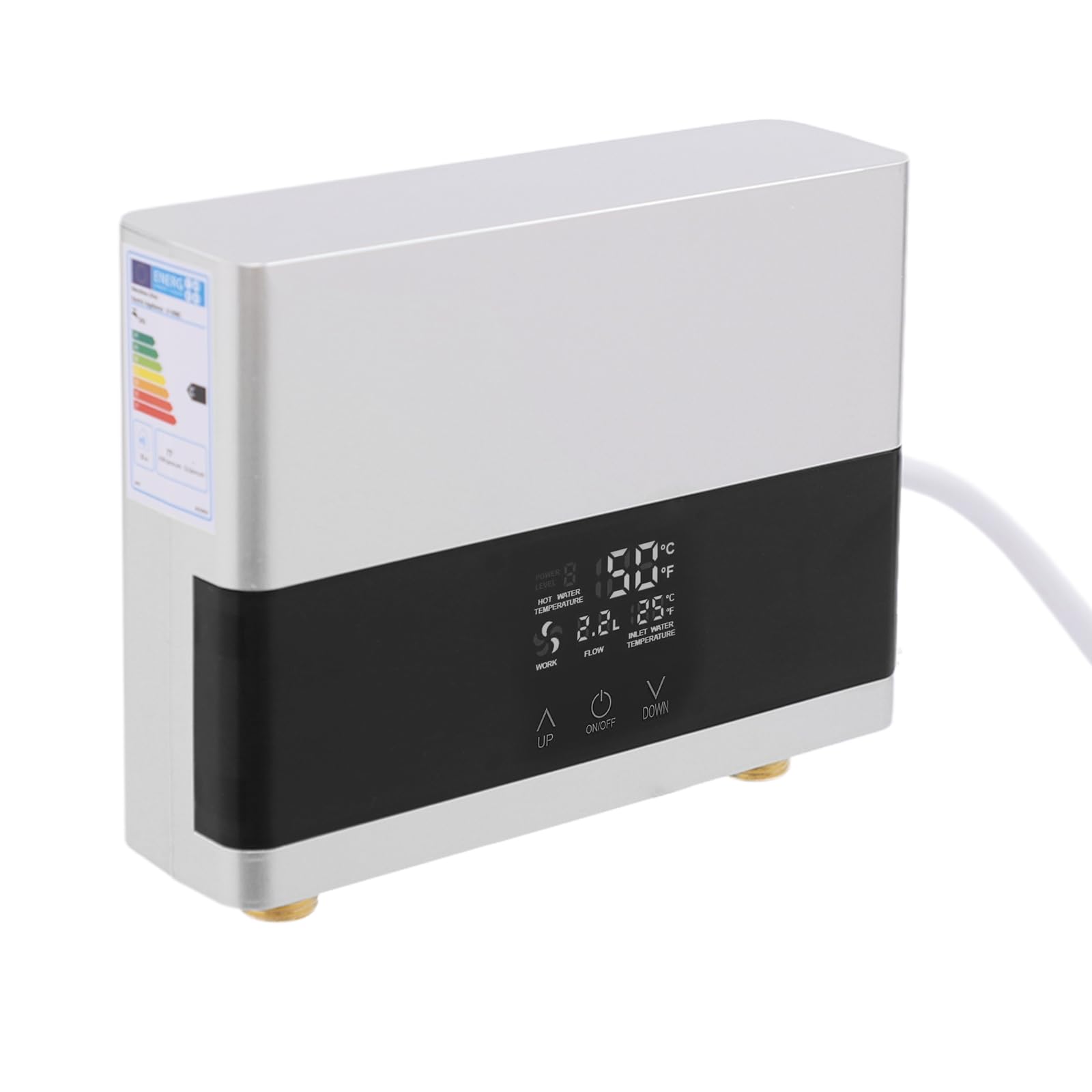 Elektronischer Durchlauferhitzer 6000W: Fernbedienung, 30-50°C Präzisionsregelung + IPX4 - Kompakt für Mietküchen & Gästeduschen, 220V (Silber)