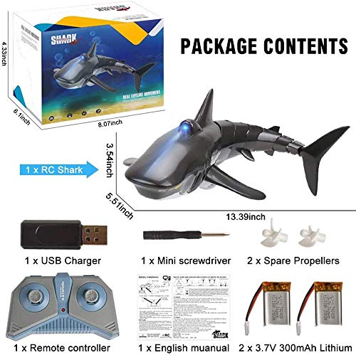 OUTFANDIA Remote Control Shark Toy for Water with LED Light, Rechargeable Electric Toy RC Shark with 2 Battery Pool Toys for Kids,1:18 Scale 2.4G High Simulation for Swimming Bathroom Shark Pool Toys - Thumbnail 5