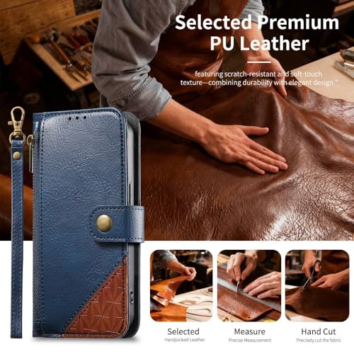 Étui portefeuille Samsung Galaxy A50 résistant aux chocs avec zip bleu - 6