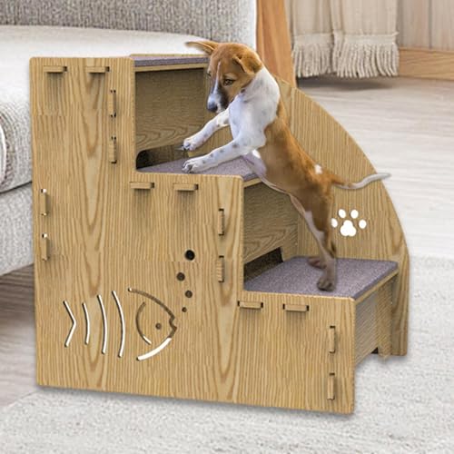 Hundetreppe, 3-stufige Haustiertreppe aus, Hundetreppe, kleine Hundesofaleiter, rutschfeste Haustierrampentreppe für kleine Hunde, Katzen und andere kleine Haustiere