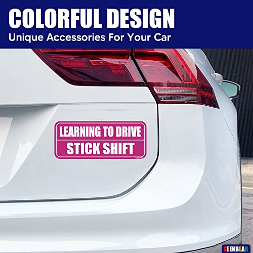 Geekbear Learning To Drive Stick Shift Car Magnet (Pink/Pink) - Reflective Bumper Magnet For New Stick Shift Learning Drivers - Eye-Catching Design, Weather-Resistant And Durable (1 Pack) #TOP2