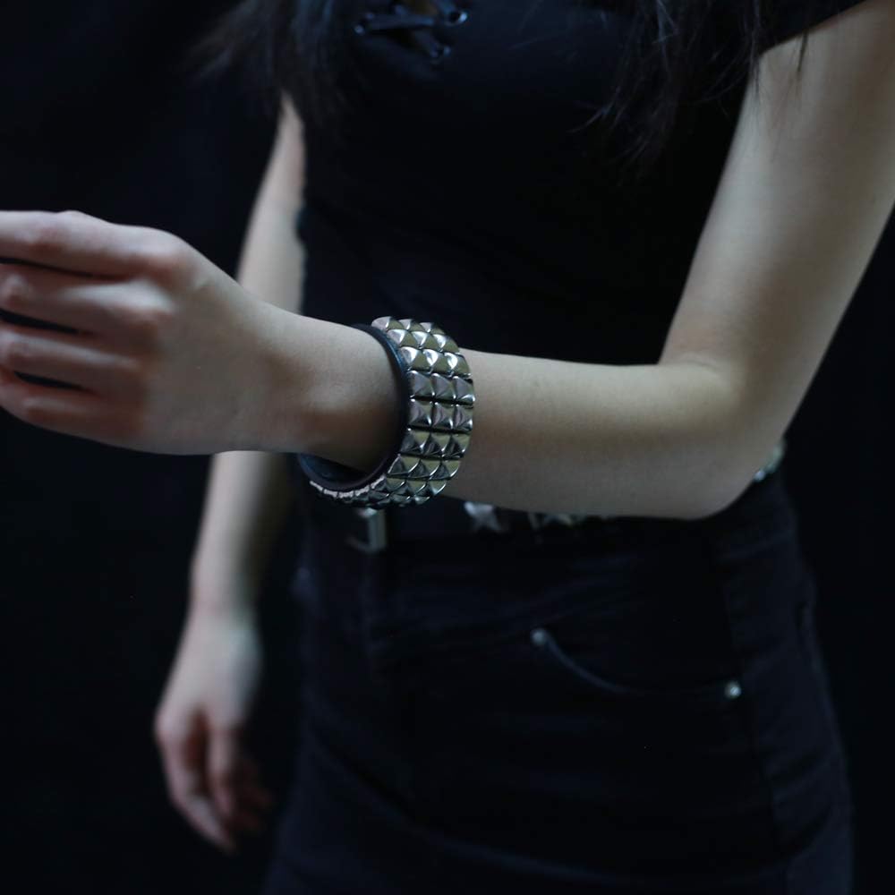 Jassion&Rainy Punk Pyramid Studded Alloy Nail Vegetable Tanned Leather Bracelet 3.3cm - Image 5