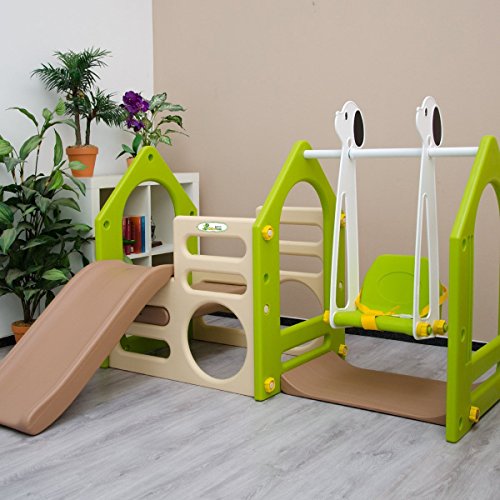 LittleTom Casa de Juegos 155x135cm para niños y niñas de 1 a 4 años Incl Tobogán Columpio Paneles de Escalada Beis Verde marrón LittleTom Casa de Juegos 155x135cm para niños y niñas de 1 a 4 años Incl Tobogán Columpio Paneles de Escalada Beis Verde marrón
