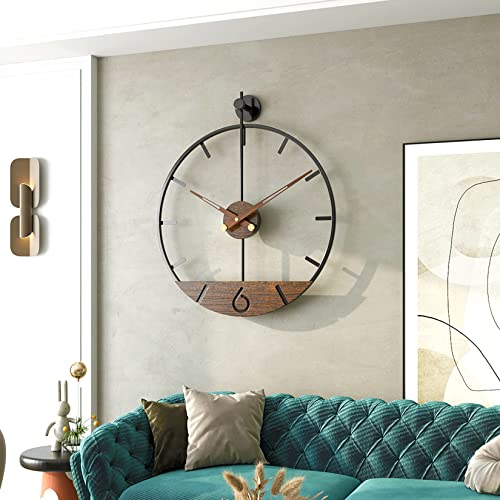 Image of Modern Wood Walnut Dial Wall Clock, Large Simple Wall Decor Metal Frame Silent Non Ticking Clock for Living Room Decor, Kitchen, Bedroom, Study Decoration, Handmade Home Gift Idea, 15.8 in