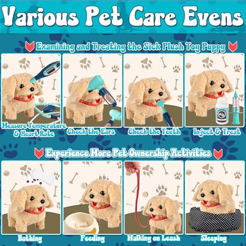 STAY GENT 17Stück Interaktives Tierarzt Arztkoffer Kinder mit Plüsch-Hund, Käfig & Stethoskop, Spielzeug Hund mit Leine Läuft & Bellt, Tierarzt Rollenspiel Geschenke für Kinder 3-8 Jahre