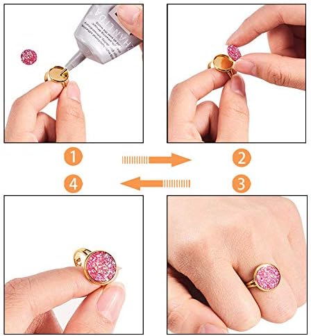PandaHall 40pcs Ring Blanks, 17mm Adjustable Ring Base Blank with 6mm Flat Base Gold Silver Blank Finger Rings Cabochon Base Bezel for Ring Blanks Making Kit