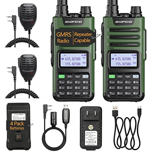 2Pack BAOFENG GM-15 PRO GMRS Radio Long Range Two Way Radio,GMRS Repeater Capable, NOAA Dual Band Scanning Receiver Walkie Talkie with extra 4Pack Batteries Speaker Mic Programming Cable etc Full Kits