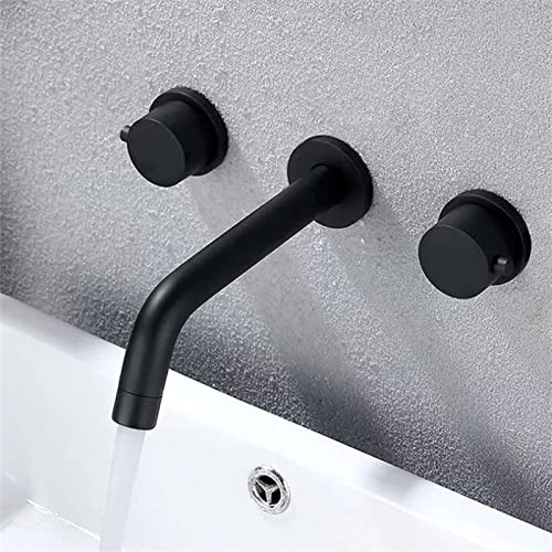 Robinet de salle de bains noir mat mitigeur mural de lavabo avec valve incluse