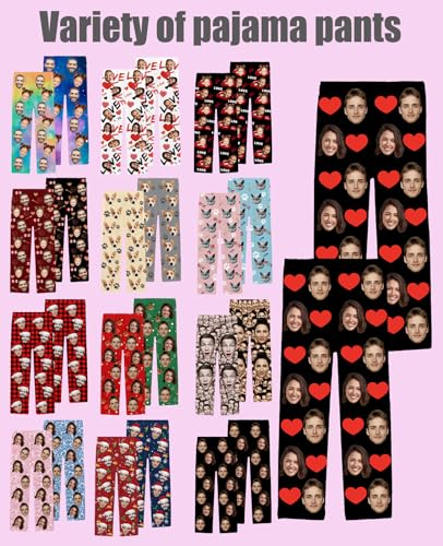 Custom Funny Face Pajama Pants for Men Women,Personalized Pj Bottoms with Pet Face Photo Picture Gifts for Him Her2
