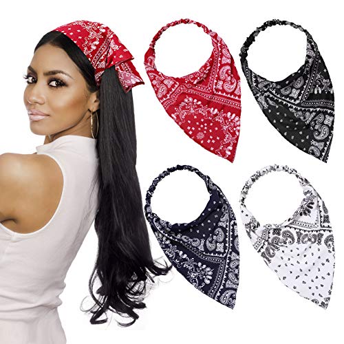 4 pieces elastic hair scarf headband print vintage turban hair sc…