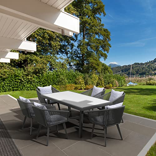 Astomi 7 Pieces Outdoor Patio Dining Set, Handwoven Patio Table And Chairs For 6, Patio Furniture Set With All-Weather Aluminum Frame And Cushion, For Patios, Backyard, Balcony, Garden (Dark Grey) #TOP6