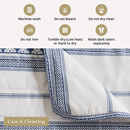 3 Piece Quilt Set With Shams | Soft & Breathable Bed Cover For Spring & Summer | All-Season Quilt | Multi Layer Coverlet | Lightweight Bedspread | Boho Stripes | Sydney Collection (Full/Queen, Navy) #TOP4