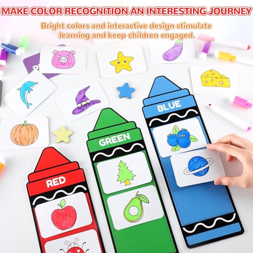 Image of Lonfliness 55Pcs Crayon Color Sorting Set Coloring Card Educational Color Matching Games for Preschool Home Teaching Circle Time Learning Activities Birthday Gifts