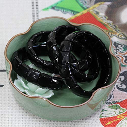 Keleny Gemstones Semi Precious 15mm Square Grain Faceted Beaded Stretch Bangle 7.5 Inch Unisex4