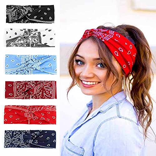 Woeoe Boho Criss Cross Headbands Yoga Black Stylish Hair Bands Outdoor Wide Elastic Head Wraps for Women and Girls (Pack of 6)