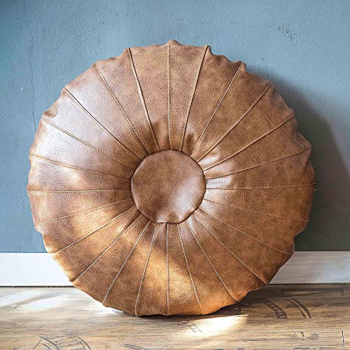 Fetarxue Faux Leather Floor Pillows Seating For Adults, Thick Meditation Cushion Round Yoga Pillow, Beige/Brown/Pink #TOP15