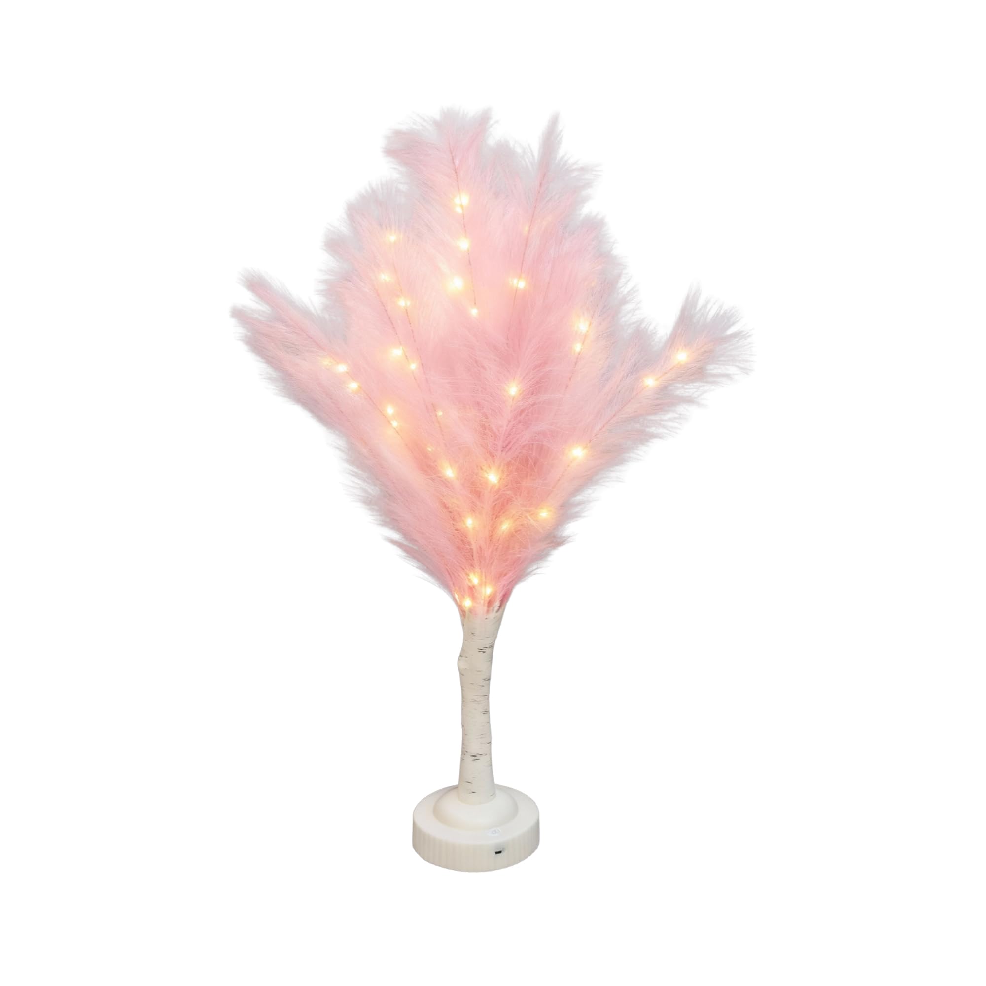 SHATCHI 70cm Pink Feather Tree Table Lamp Warm White LEDs Lighted Pampas Tree – Battery-Operated Decorative Night Light for Christmas, Home, Events, Holiday Decorations