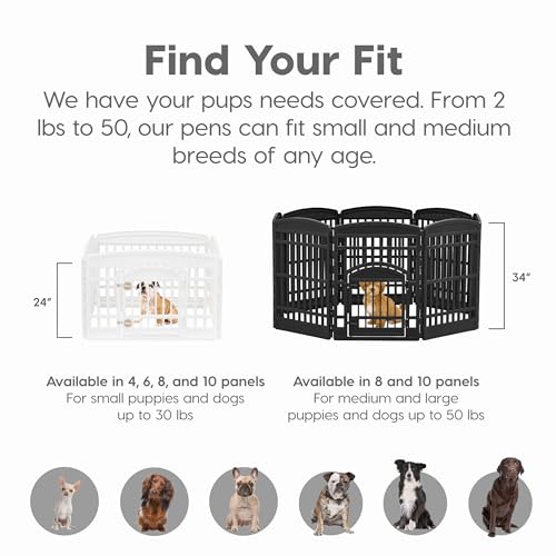 Image of IRIS USA Dog Playpen with Door, 24 inch 4 Panel Pet Exercise Pen - Indoor Outdoor Puppy Play Pen, Portable Plastic Pet Fence for Small Medium Dogs, Foldable 35 inch x 35 inch x 24 inch, Black