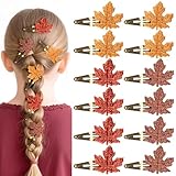 12PCS Fall Maple Leaf Hair Clip Glitter Red Brown Gold Autumn Hair Accessories for Women Thanksgiving Leaves Hair Clip Festive Fall Hairpins Holiday Hair Accessory Party Gifts