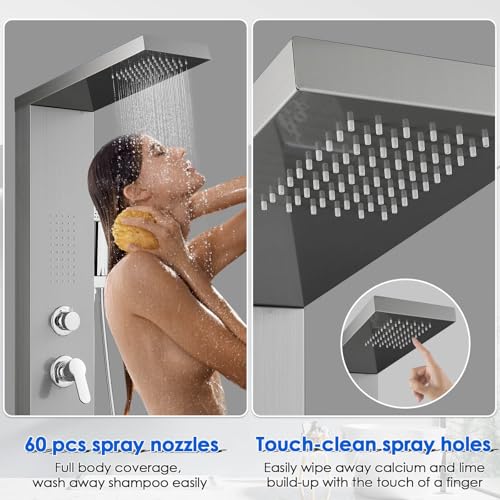 Image of ROVOGO Shower Panel Tower System with 4 Shower Modes, 46.5 inch, No Led Lights