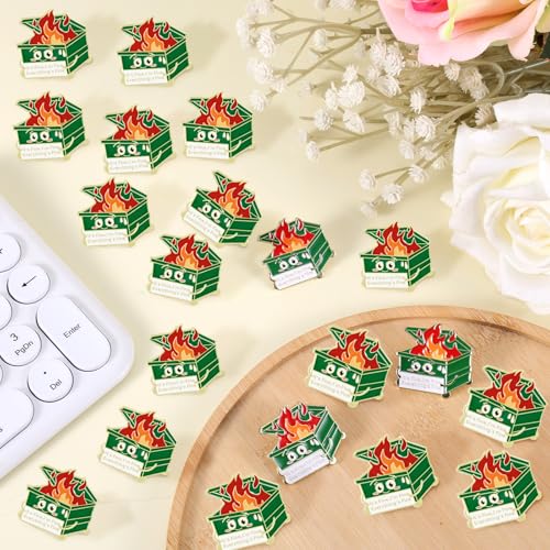 Image of 20pcs Dumpster Fire Pin, 1.1x1.06 Inch Cute Enamel Lapel Brooch Metal Motivational Pin with 20 Buttons Positive Enamel Badge It's Fine I'm Fine Everything is Fine Pins Jewelry Gifts for Christmas