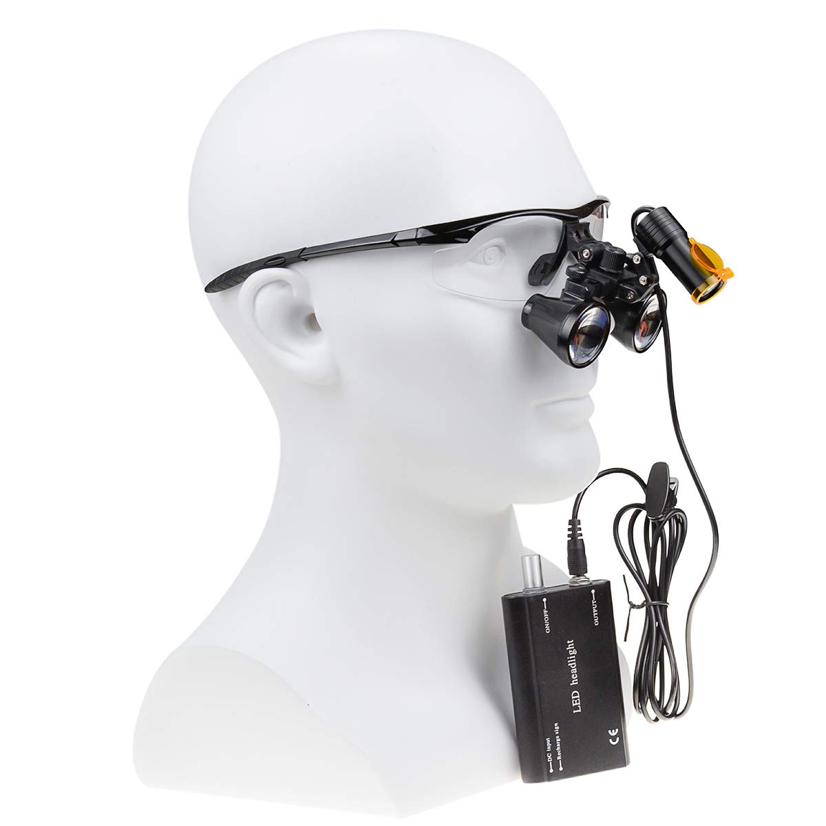 Mike Dental 008 Loupes jumelles chirurgicales Noir 2,5 x 420 mm + lampe frontale LED portable 5 W avec clip lampe frontale avec filtre + boîte en aluminium