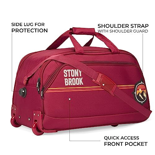 Image of Stony Brook by Nasher Miles Sunset Polyester Medium Size 62 cm Maroon Wheel Duffel Bag for Travel | Duffle Bag with Trolley