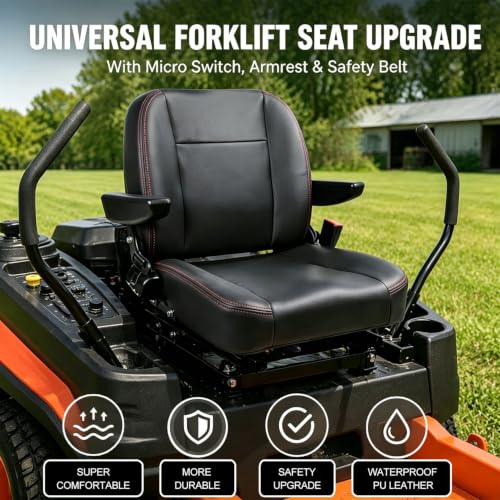 Image of Universal Forklift Seat Replacement,Zero Turn Mower Tractor Seat with Micro Switch-Armrest & Safety Belt,Waterproof PU Leather Seat Fit for Ariens,Snapper,Lawn Mower,Skid Loader,Excavator