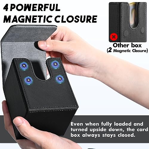 Image of ZLCA Card Deck Box for Trading Cards, MTG YuGiOh Deck Case Holds 100+ Single Sleeved Cards, PU Leather Magnetic Card Storage Box Fits for TCG CCG Magic Game Cards (Black)