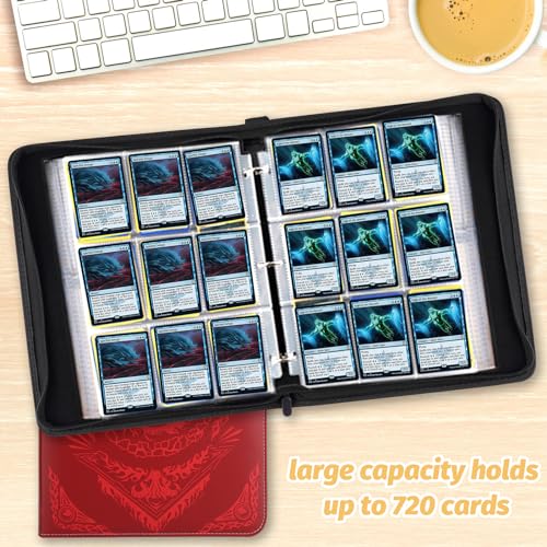 Image of 9-Pocket Card Binder for MTG,720 Double Sided Pocket PU Trading Collection Binder,Premium Collector Card Album for MTG,TCG,Yugioh,Game Cards(Red)