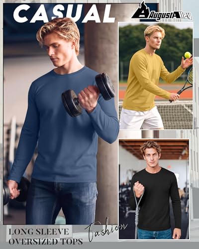 Image of August Alley 4 Pack Men's Big and Tall Cotton Shirts L-7XL, Long Sleeve Oversized Tops Loose Casual Large T-Shirts Basic Tee