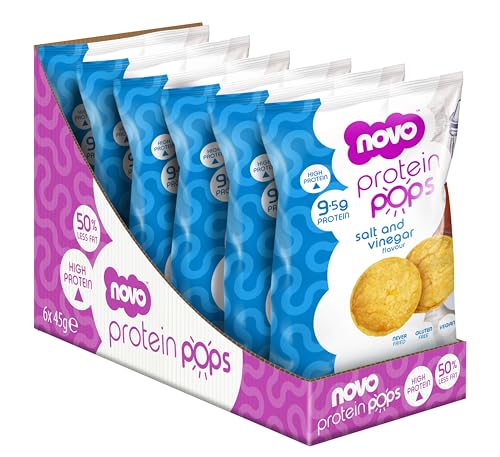 Novo Nutrition | Protein Pops | Healthy Savoury Snack with High Protein, Low Sugar and High Fibre | Pack of 6 x 45g (Salt and Vinegar)